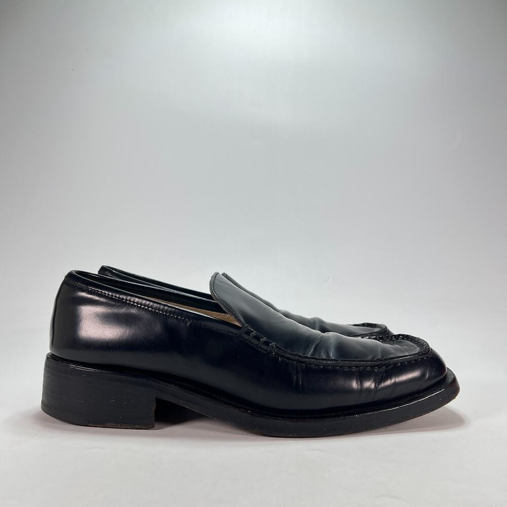 Gucci Vintage Black Leather Square Toe Penny Slip On Loafers Shoes Mens Sz 9.5 D